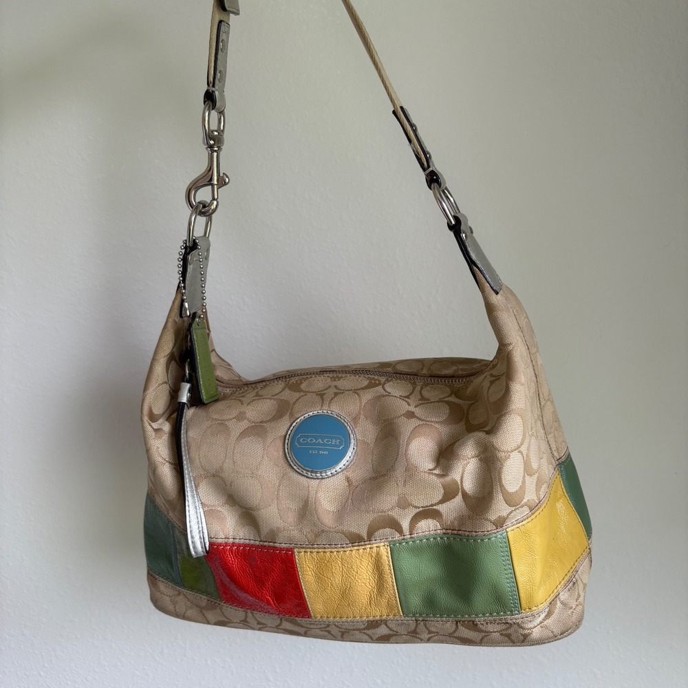 Coach Signature Patchwork Stripe Hobo Bag with Hangtag